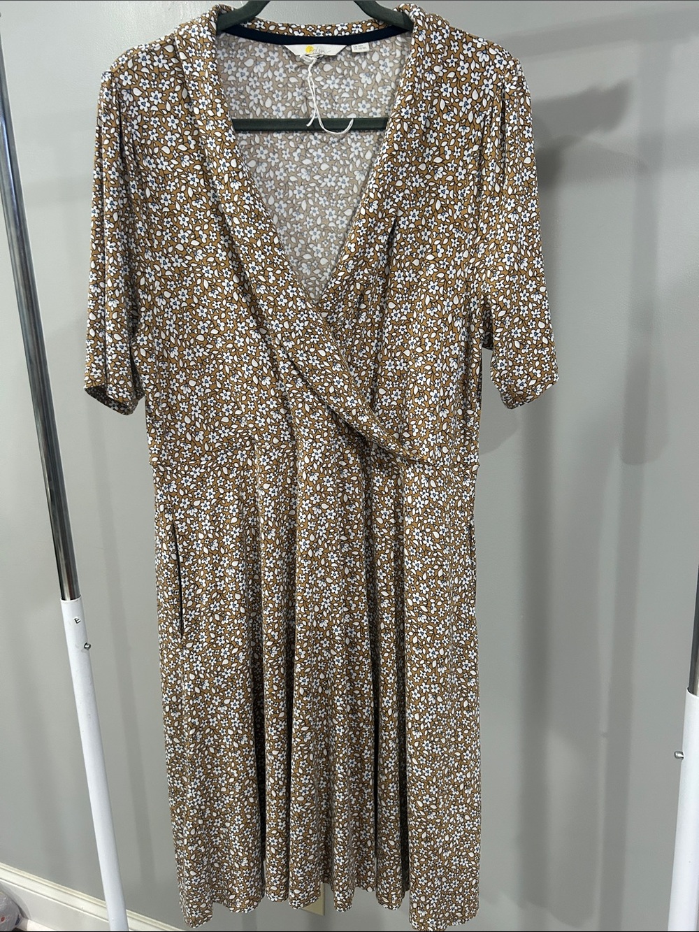 Boden Brown Floral Wrap-Style Midi Dress